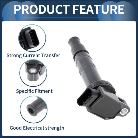 Black plastic ignition coil pack with cylindrical body and connector for Toyota Hilux 2004-2023 shown from back side