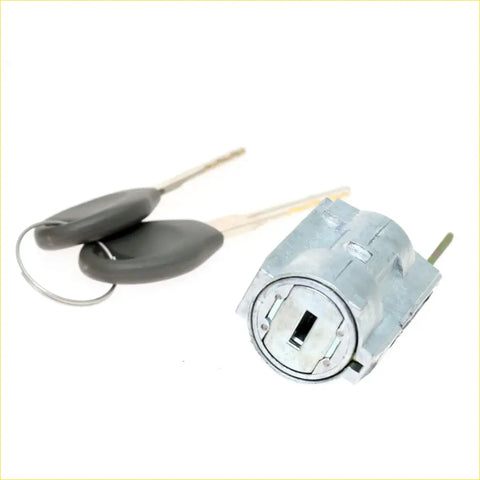 Silver metal ignition cylinder switch for nissan navara d22 1997-2004 with two black key fobs attached