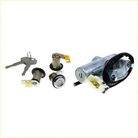 Silver and black ignition cylinder assembly with matching keys for Nissan Sentra B13 Sunny Super Saloon