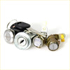 A set of silver and brass ignition door fuel lid lock cylinders with a black key for toyota hilux 4x4 sr5 1986-1997