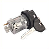 Silver metal ignition lock cylinder with black plastic housing and matching key for dodge ram and jeep grand models