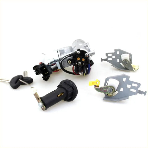 Silver and black ignition steering switch assembly with key wiring harnesses and brackets for mazda mx-6 1982-1992