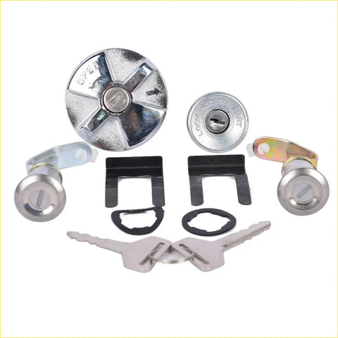 Silver metallic ignition switch and door lock cylinder set with fuel cap lock keys mounting brackets and rubber seals for land cruiser fj40 fj43