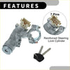 Silver reinforced steering lock cylinder with 7-pin connector and black key fob keys for toyota rav4 1998-2000