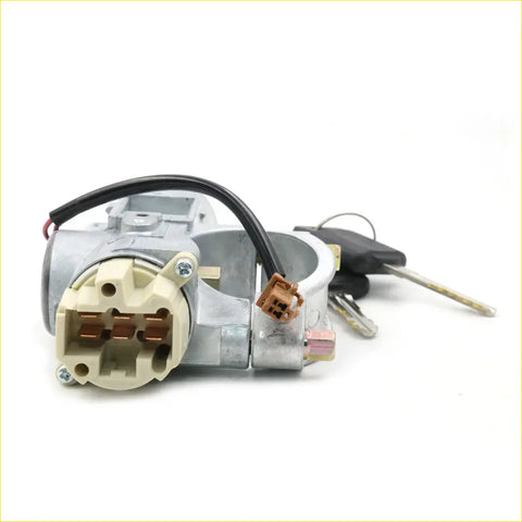 Silver metal ignition switch with beige plastic housing and keys for nissan maxima a33b a34 steering lock