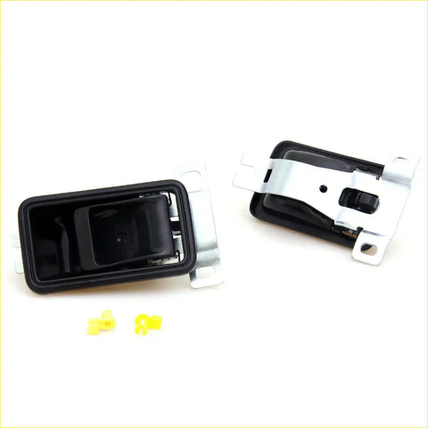 Black plastic inner door handle with metallic bracket for left or right side fits toyota hilux 1978-1983 back view