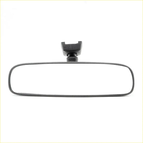 Black plastic inner rearview mirror with rectangular frame and mount bracket for toyota hilux 4dr 2005-2015 shown from backside