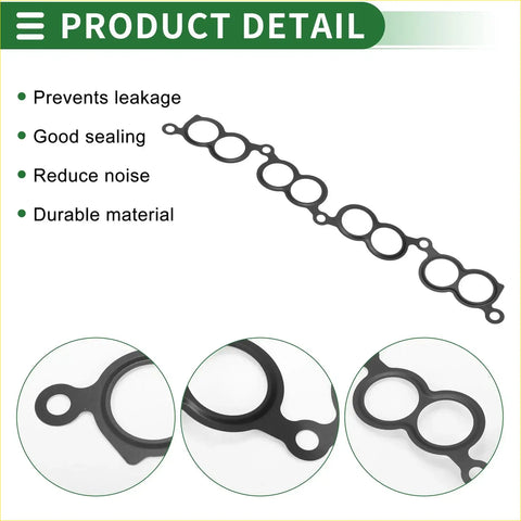 Black rubber intake manifold gasket with circular openings and tabs for engine sealing toyota hiace 1998-2001