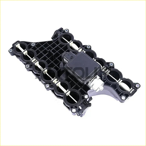 Black plastic intake manifold with integrated electronic control unit and metallic connectors for ram 1500 3.0l v6 diesel
