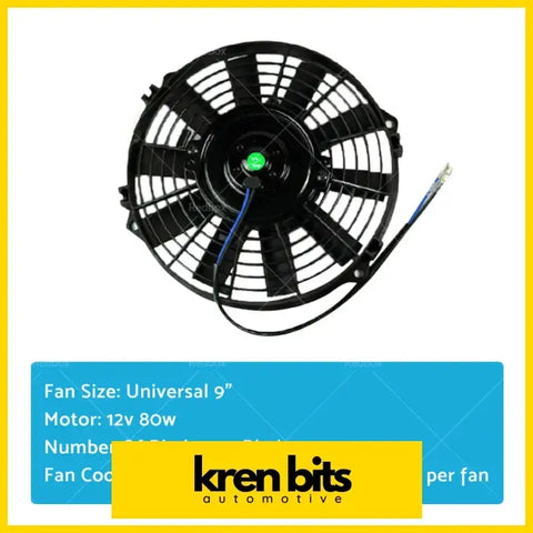 Black 9-inch universal automotive cooling fan with green led and blue wiring for 03-07 nissan patrol gu td42 turbo