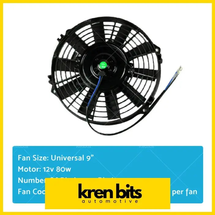 Black 9-inch universal automotive cooling fan with green led and blue wiring for 03-07 nissan patrol gu td42 turbo
