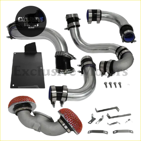 Chrome finished intercooler piping and air intake kit with red mesh filters and black rubber hoses for nissan 300zx twin turbo