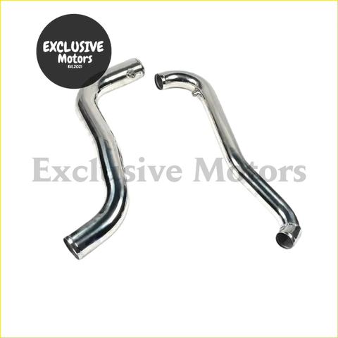 Shiny chrome exhaust manifold pipes with polished metallic finish and angular design for mitsubishi triton ml mn diesel