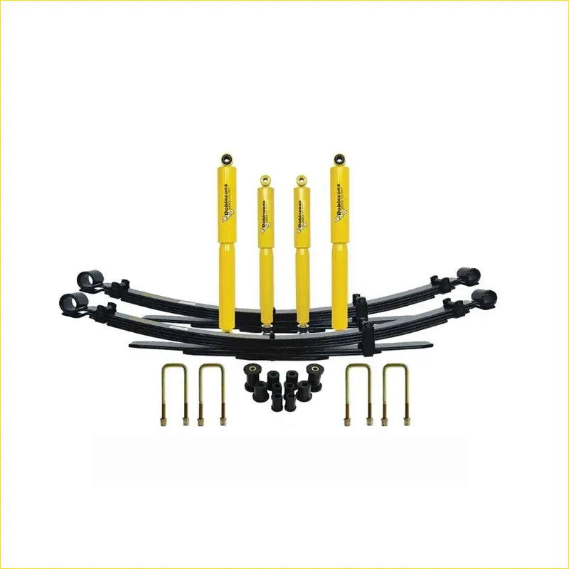 Yellow and black dobinsons twin tube nitro gas leaf spring suspension kit with matching shocks for isuzu dmax 2008-2012