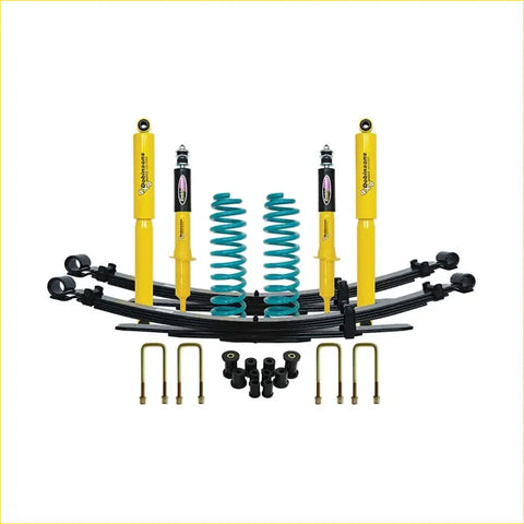Yellow and black doblòsco suspension kit with teal coil springs for isuzu dmax mid 2020 on dobinsons lift kit