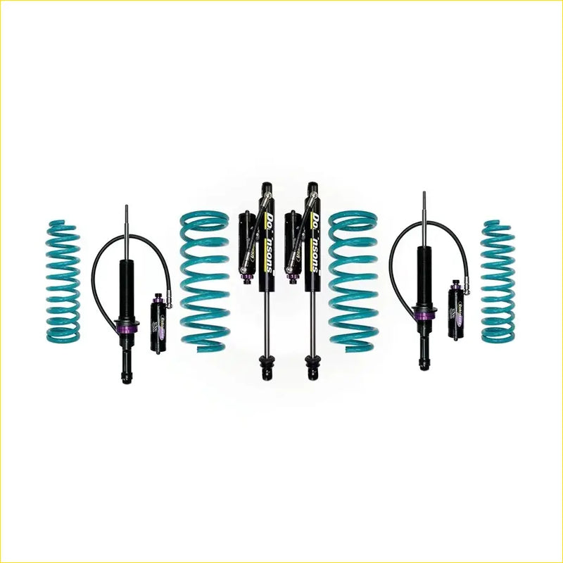 Teal coilover suspension kit with black shocks and purple accents for isuzu mu-x ucs40 mid 2021 on dobinsons monotube