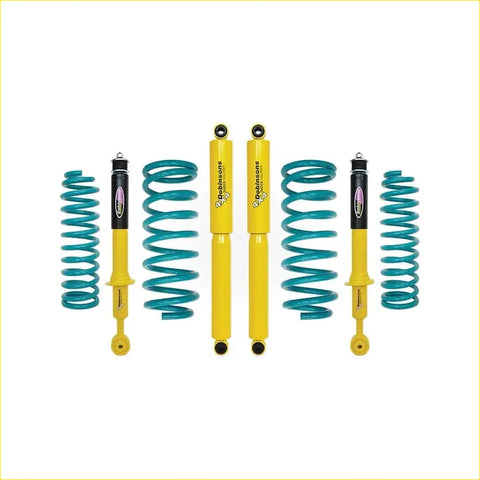 Yellow and teal coilover suspension kit with black Dobinsons shock absorbers for Isuzu MU-X UCS40 mid 2021 on