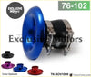 Blue metallic aluminum exhaust manifold with black and silver clamps model tk-bov1009 for jdm intake velocity stack