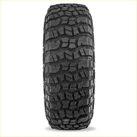 Black rubber kenda klever mt2 off-road tire with aggressive blocky tread pattern size 35x12.5 r17