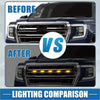 Black truck grille with integrated amber led lights and bracket for enhanced visibility on toyota tundra 2014-2020
