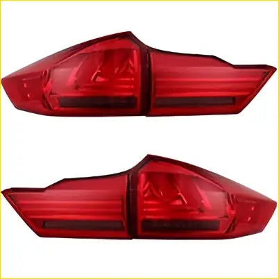 Red plastic taillights with sleek angular led red strips designed for honda city gm6 ballade 2014-2017 back view