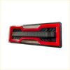 Led tub tray tail lights pair with red and black sleek angular design featuring illuminated led strips back side view