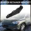 Left front bumper retainer bracket for Toyota Highlander made of black plastic with molded ridges and circular mounting holes