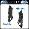 Left front bumper retainer bracket for Toyota RAV4 2013-2018 black plastic trim piece shown from front and back views