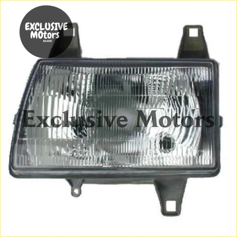 Left-hand headlight for ford courier bounty 1996-1998 black plastic assembly with clear ribbed lens and mounting brackets