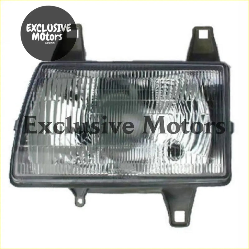 Left-hand headlight for ford courier bounty 1996-1998 black plastic assembly with clear ribbed lens and mounting brackets
