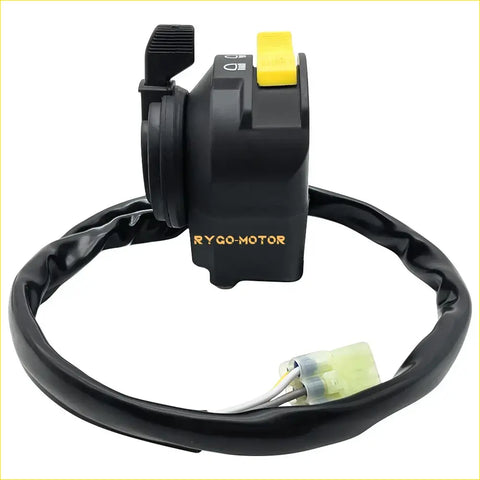 Black plastic left handlebar switch for suzuki ozark 250 with yellow button and rygo-motor gold logo