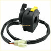 Black left handlebar switch for Suzuki QuadRunner 250 with yellow ignition button and coiled wiring beige connector