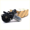 Black and silver Toyota left power window motor with plastic housing and metal gear for Hilux SR5 2004-2016 back side view