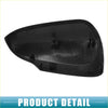 Black plastic left rearview mirror cover for toyota prius c 2012-2015 shown from back with mounting tabs and holes