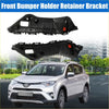 Black plastic front bumper holder retainer bracket with red accent dots for left and right support rails on toyota rav4