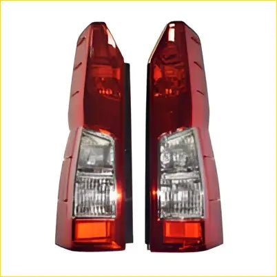 Back view of left and right red tail brake lights with clear lens and orange reflectors for toyota hiace 2019-2023
