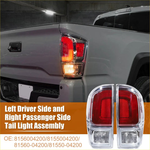 Clear plastic tail light assembly with red and amber lenses for left and right side toyota tacoma 2005-2015