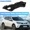 Black plastic left side front bumper mounting support bracket for Toyota RAV4 with molded tabs and mounting holes