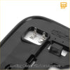 Black plastic heating pad with two metallic connectors on the back of left side heated white mirror glass for toyota iq