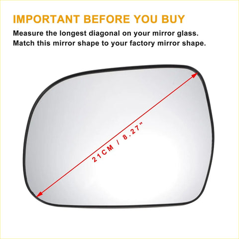 Left side white mirror glass for toyota hilux with black frame and 21cm diagonal non-heated back side view