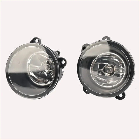 Pair of black plastic finished circular fog lights with clear glass lenses for land rover range rover sport lr3