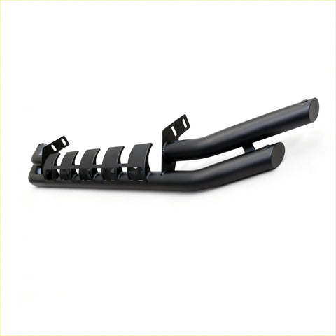 Black metal side step with curved slots and mounting brackets for low bar nudge bar volkswagen amarok 2023+ backside view