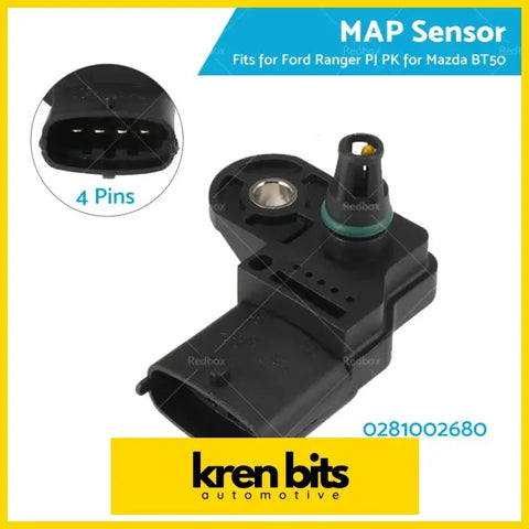 Black plastic map boost pressure sensor with metallic center port and green o-ring for ford ranger pj pk mazda bt50