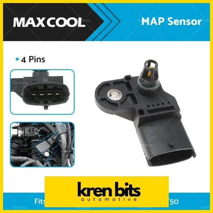 Black plastic map boost pressure sensor with 4-pin connector by maxcool for ford ranger pj pk mazda bt50 sold by kren bits automotive