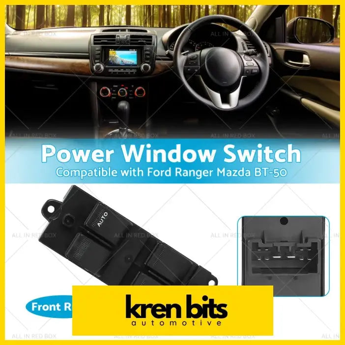 Black plastic master power window switch with auto label for ford ranger and mazda bt-50 10 pin connector