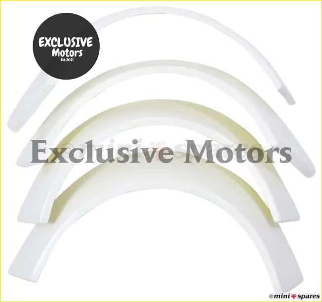 White plastic mini wheel arches miglia fender liners shown from the back for automotive use