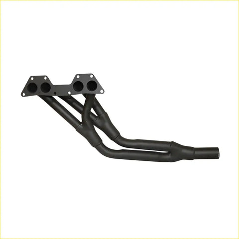 Black aftermarket exhaust manifold with four cylindrical ports and smooth curved pipes for mitsubishi l300 2.0l gasket dsf049