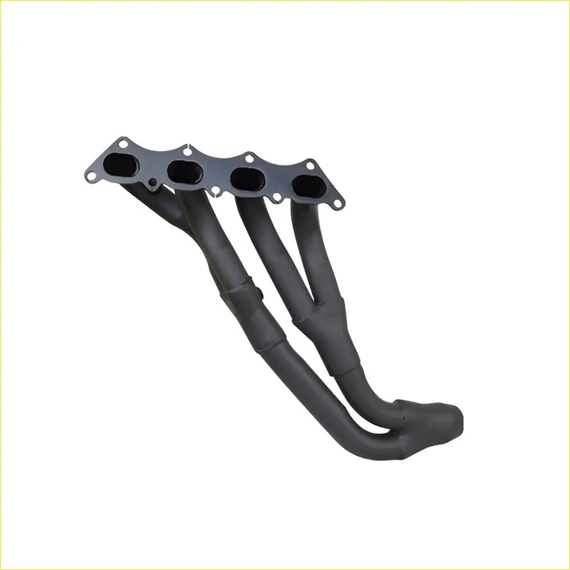 Black automotive exhaust manifold with four cylindrical ports and flanged mounting for mitsubishi l300 4g92 tri-y gasket