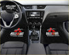 Black car floor mats with red and white ralliart mitsubishi motors branding for custom printed protection