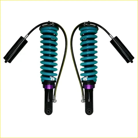 Teal and black coilover suspension shocks with purple accents for mitsubishi triton ml and mn dobinsons monotube